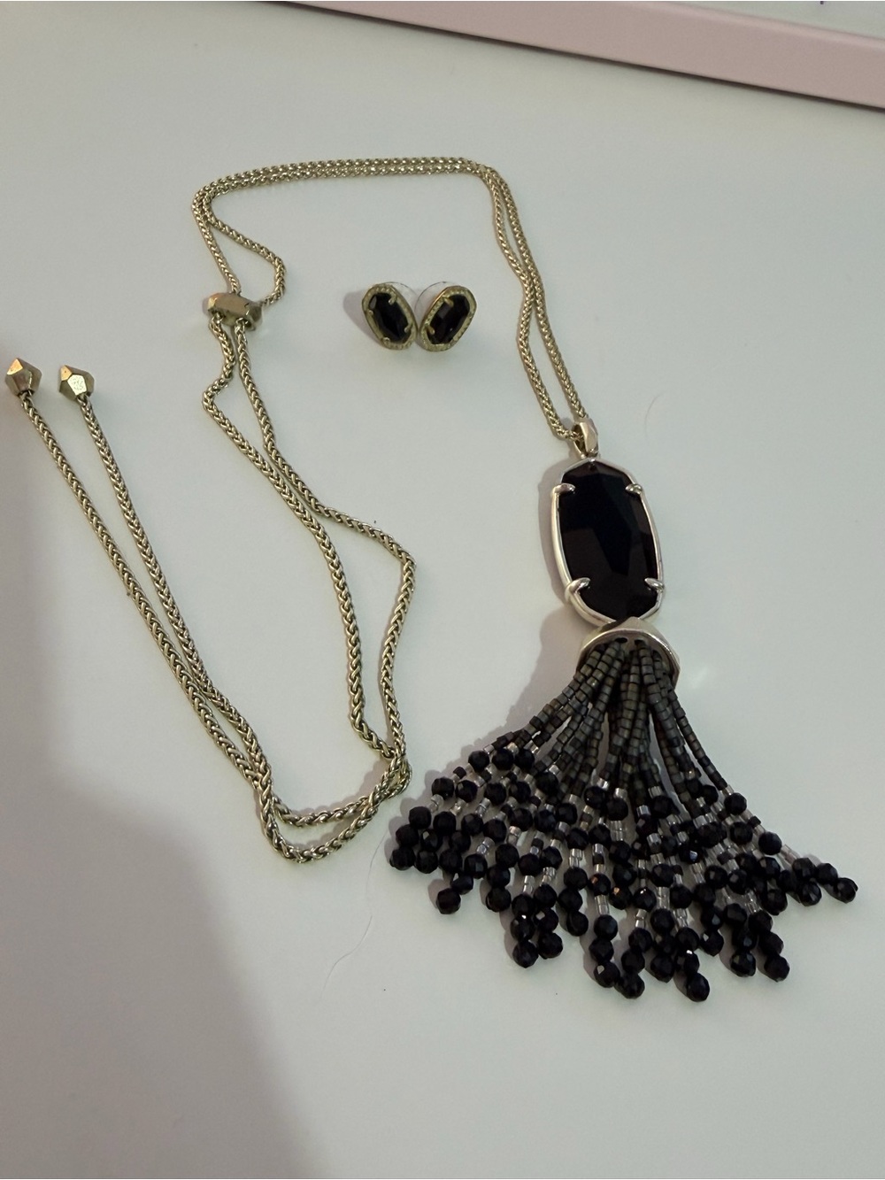 Kendra Scott Rayne Black Tassel Necklace & Matching Stud Earrings Set